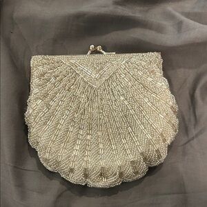Elegant Beaded Clutch in Silver